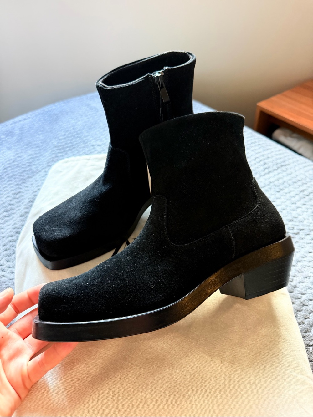 Black Suede Cowboy Boots - Men's Zip Boot